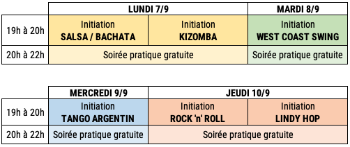 Planning portes ouvertes à l'école de danse Moioli.